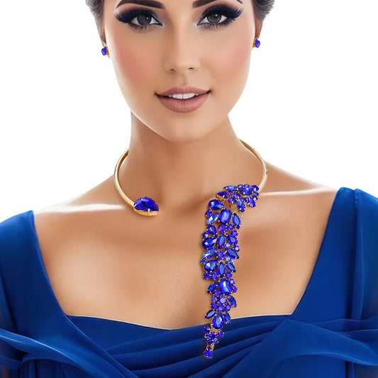 Necklace Royal Blue Crystal Drop Choker for Women