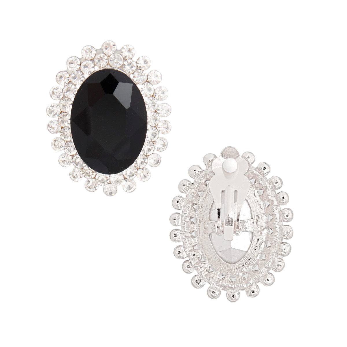 Clip On Medium Black Oval Halo Earrings for Women