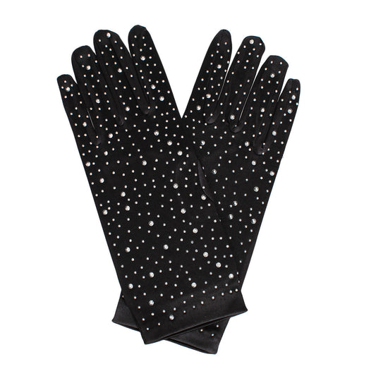 Gloves Black Rhinestone Satin Bridal for Women