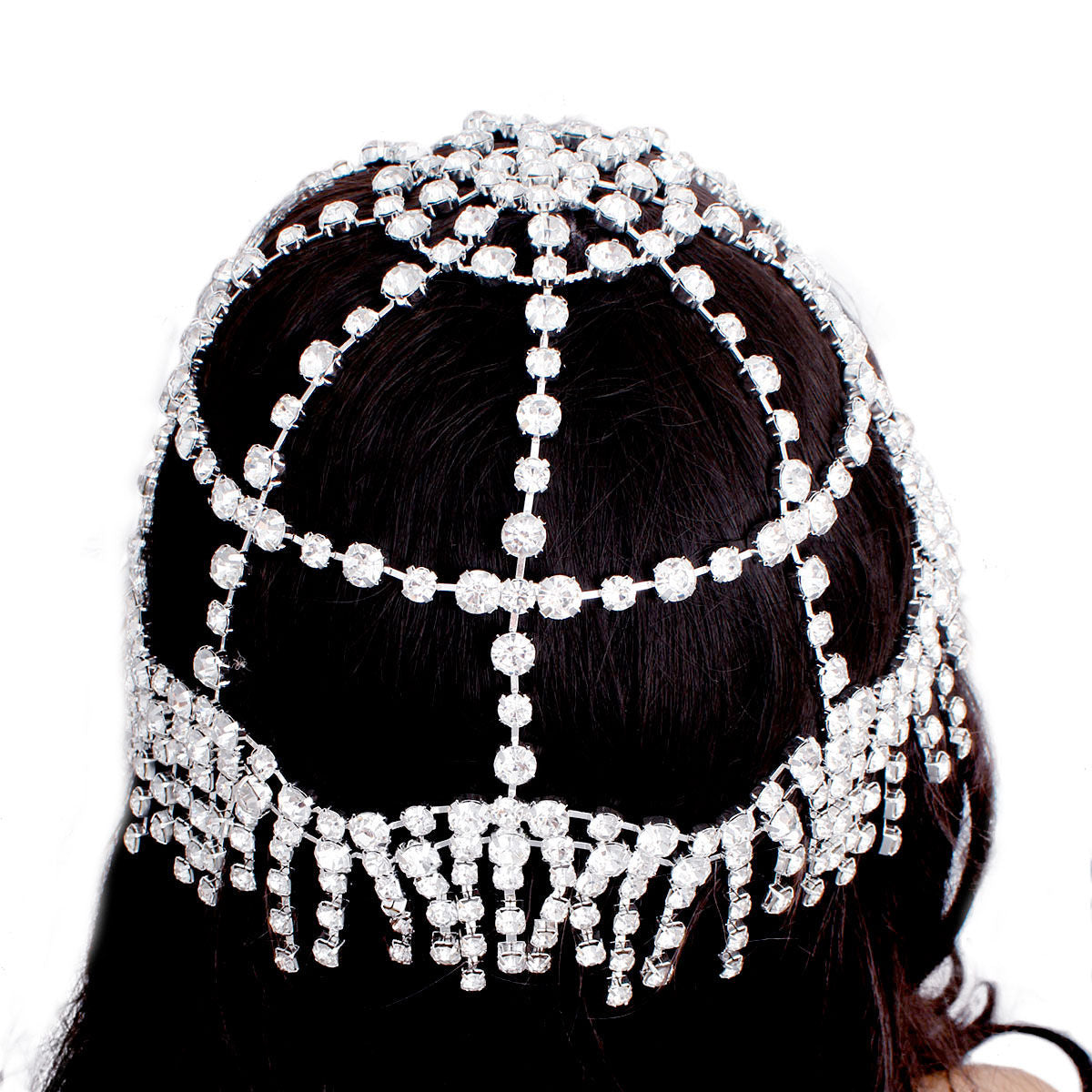 Rhinestone Bridal Headpiece Silver Fringe Women