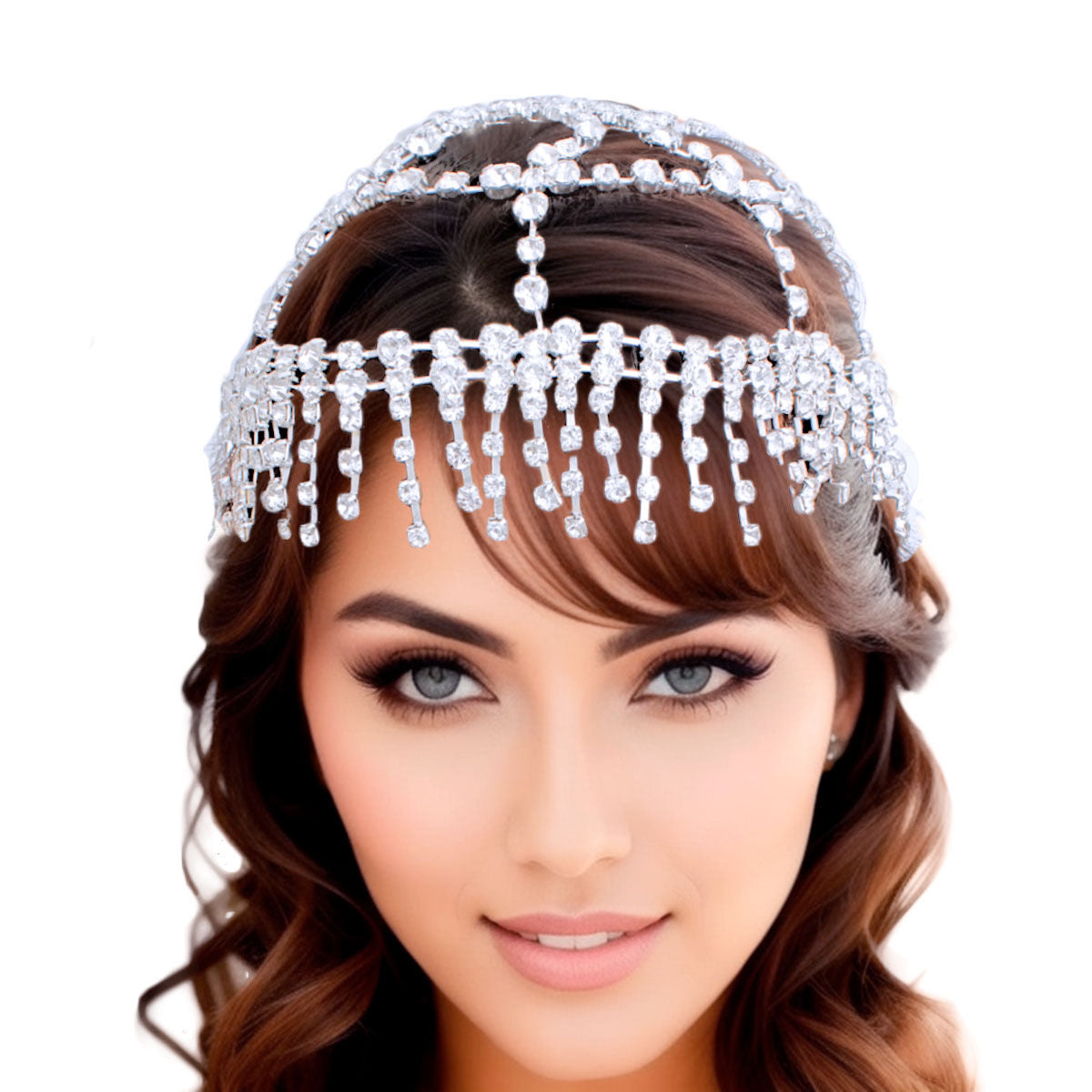 Rhinestone Bridal Headpiece Silver Fringe Women