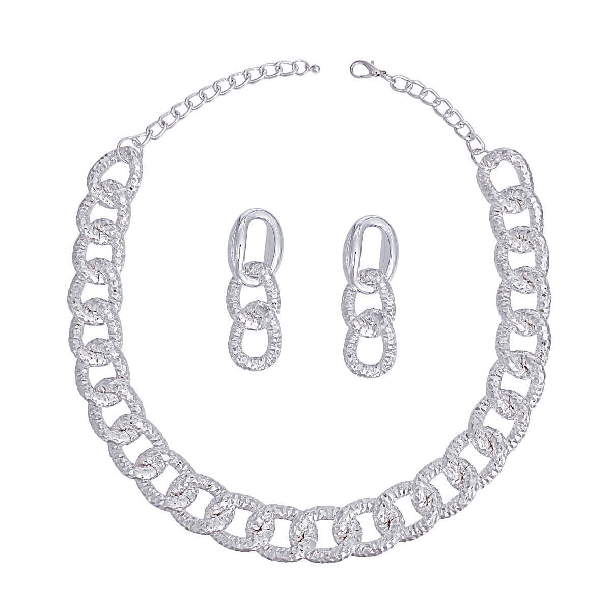 Chain Necklace Silver Diamond Cut Link Set Women