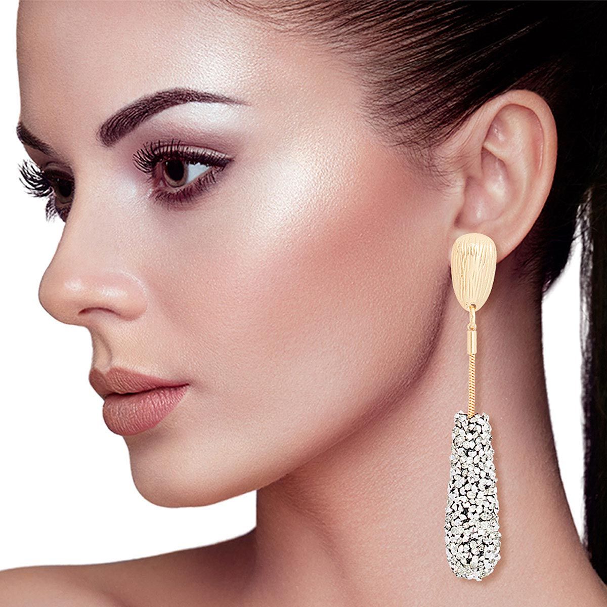 Teardrop Silver Cluster Stone Earrings for Women