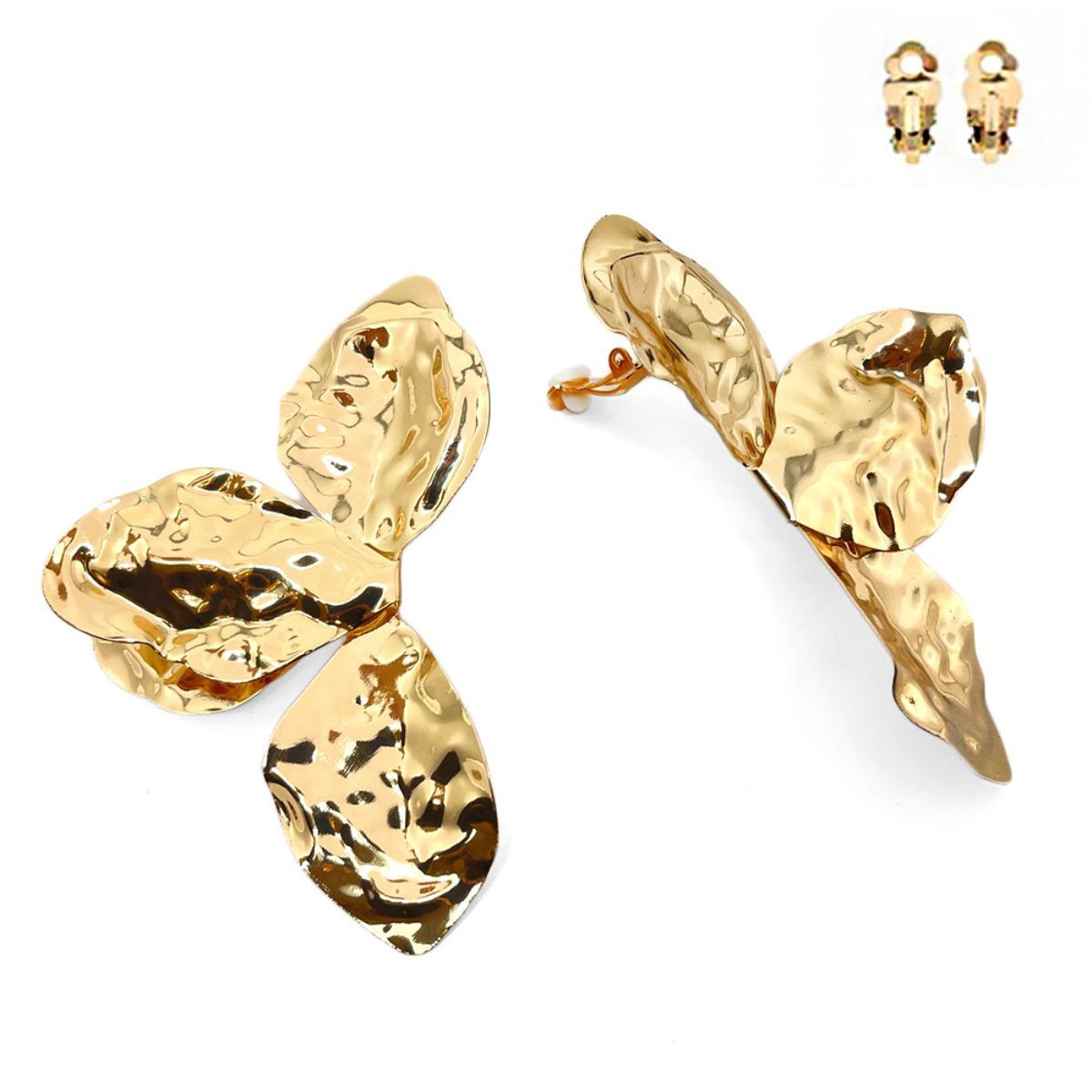 Clip On Large Gold Petal Earrings for Women