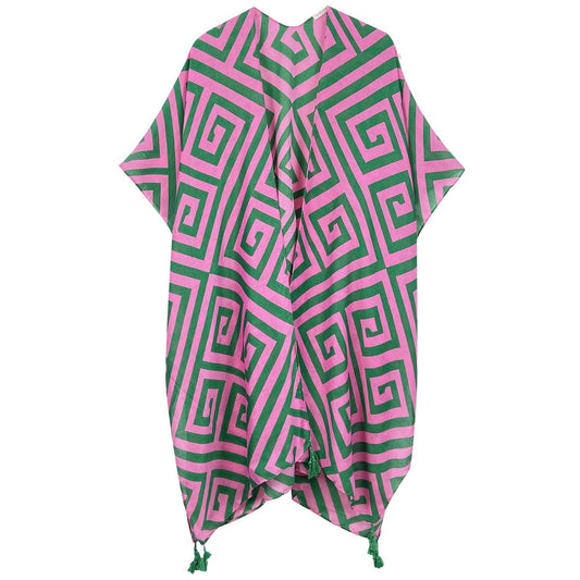 Kimono Grecian Print Pink and Green for Women
