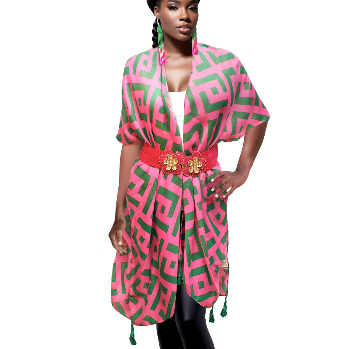 Kimono Lux Geo Print Pink and Green for Women