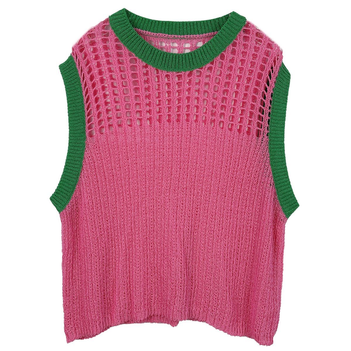 Vest Top Pink and Green Crochet for Women