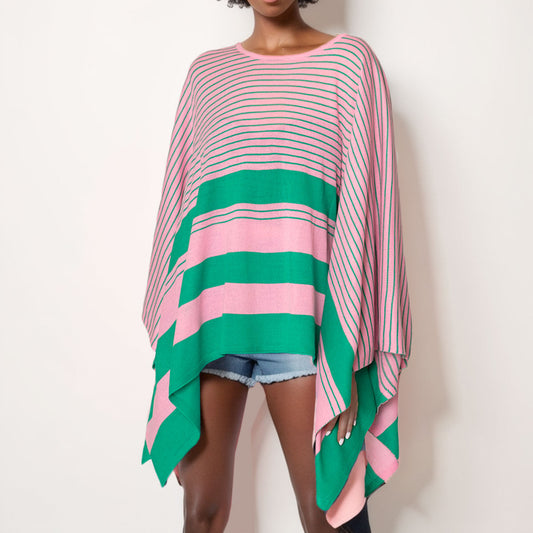 Poncho Striped Pink and Green for Women
