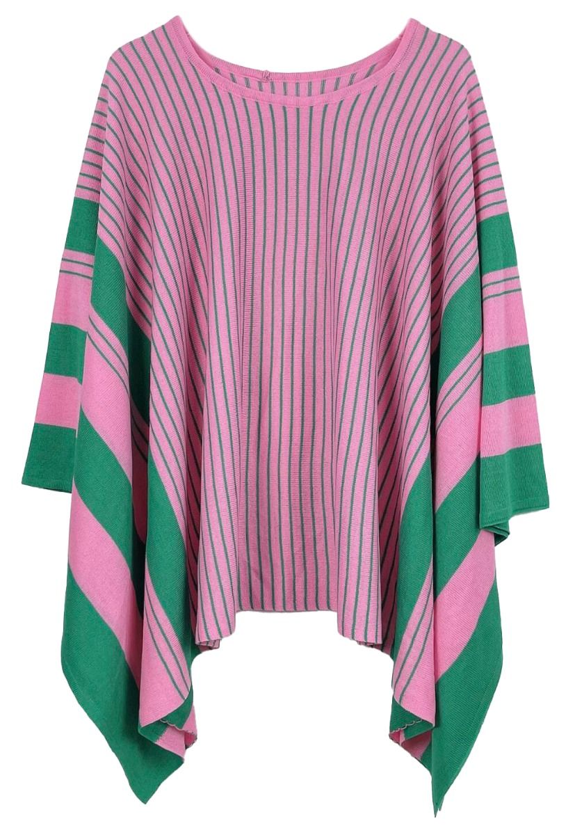 Poncho Striped Pink and Green for Women