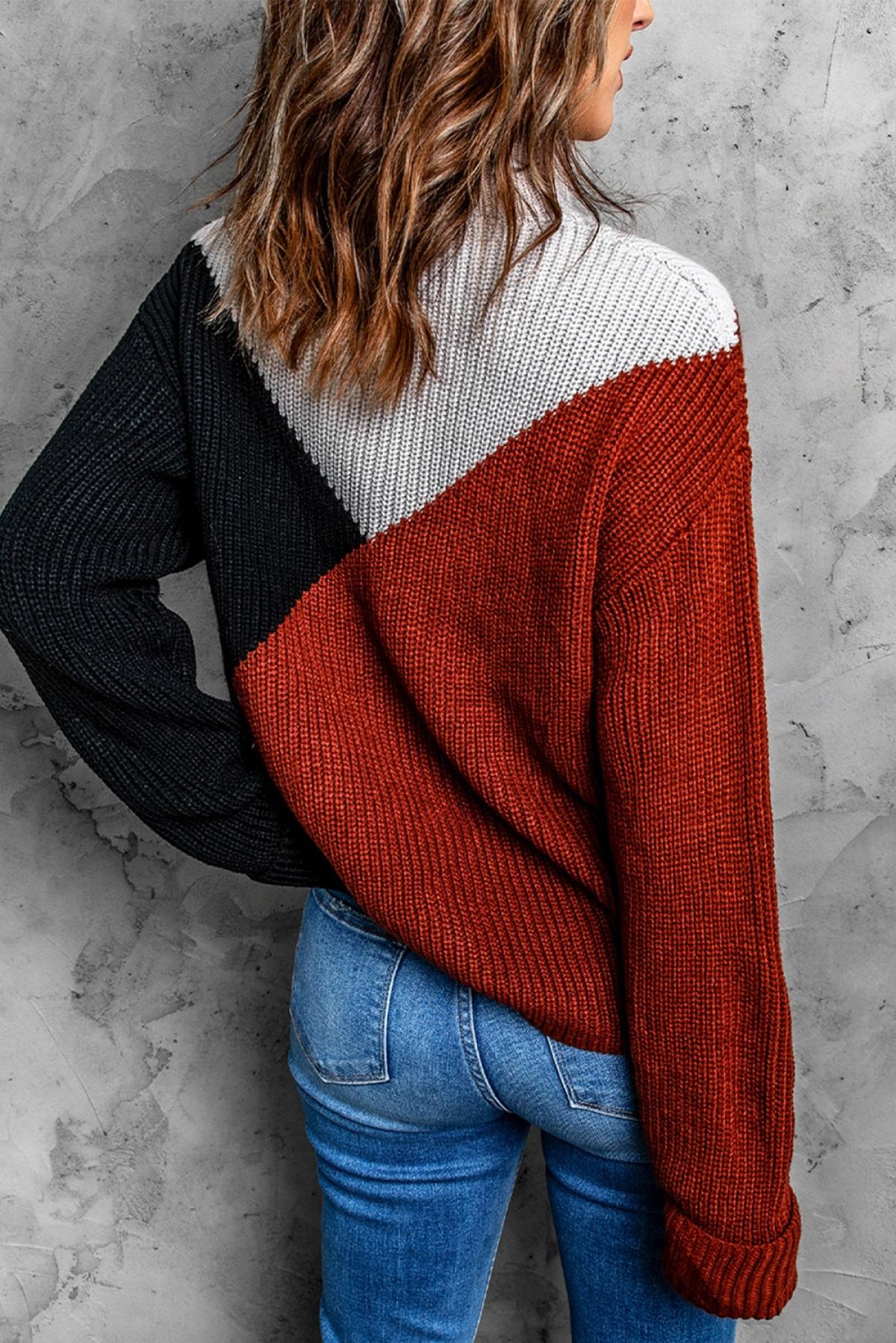 Block Drop Shoulder Turtleneck Sweater