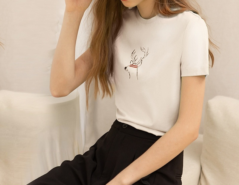 Women's Summer Deer Print Round-Neck T-Shirt