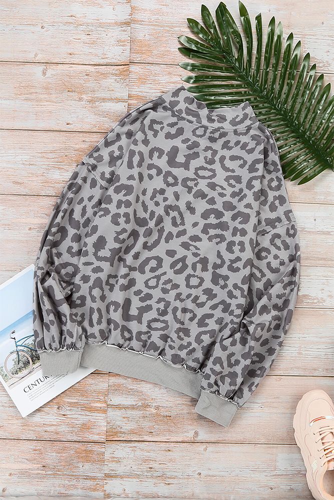 Nyuma Leopard Zipped Collar Sweatshirt