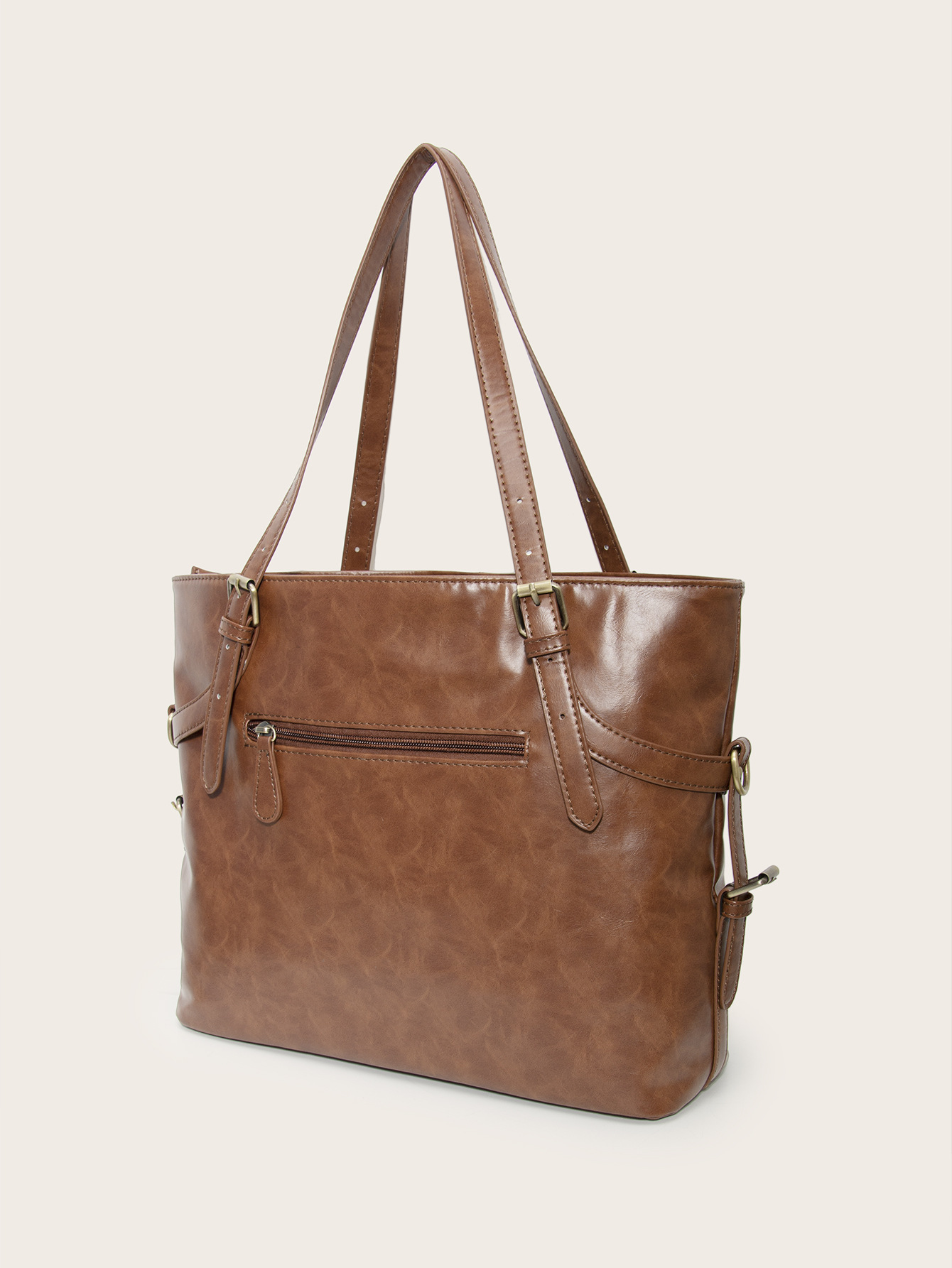 Retro Waxy Leather Large-Capacity Tote Bag