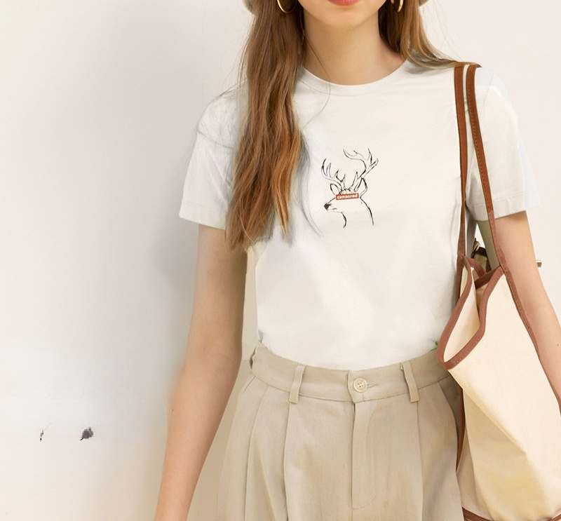 Women's Summer Deer Print Round-Neck T-Shirt