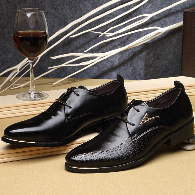 Black/Brown Leather Lace Up Dress Handsome Shoes