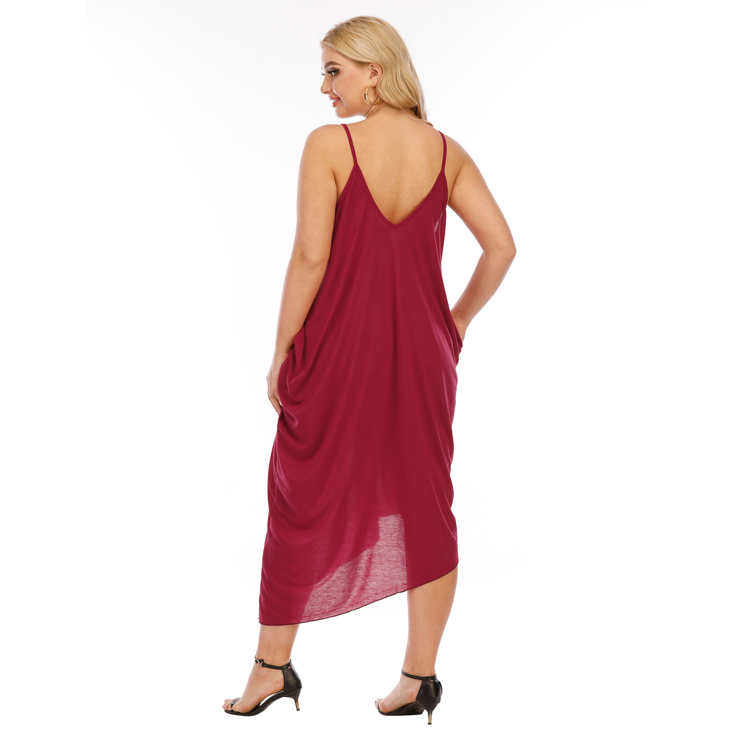 Plus Size Asymmetrical V-Line Women's Dress With Pockets