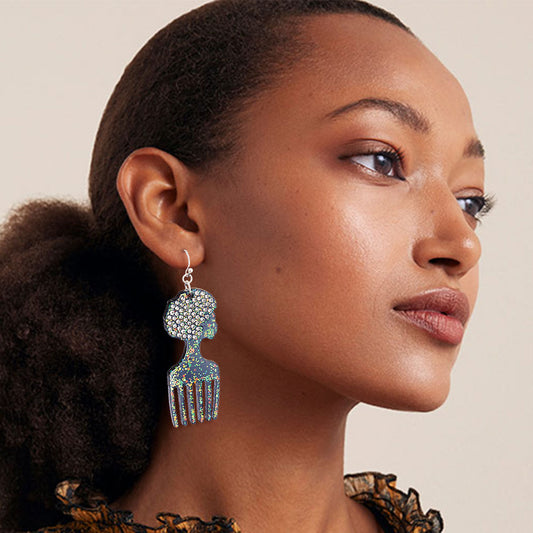 Black Glitter Afro Hair Pick Earrings