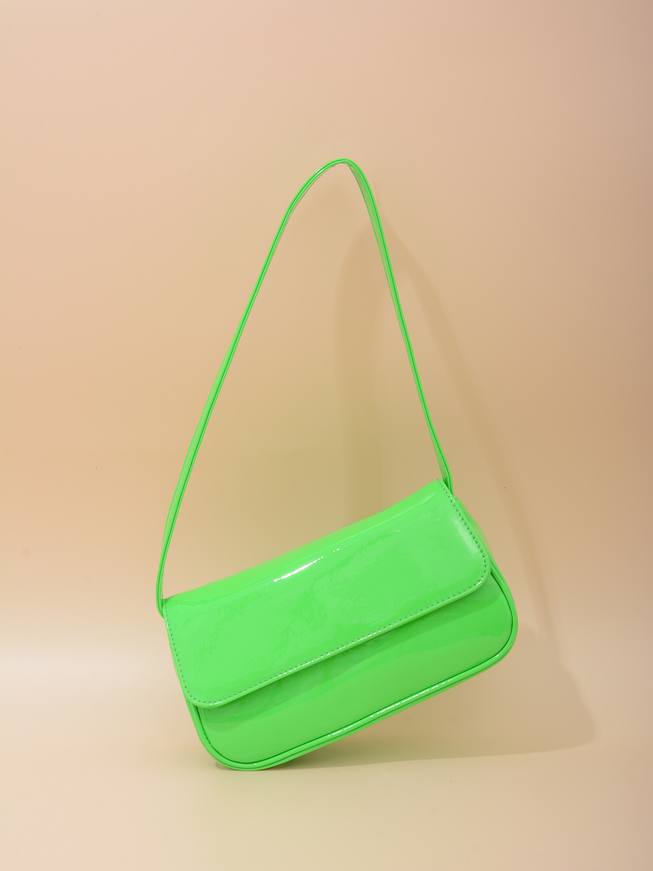 Basic Patent Leather Solid Color Baguette Bag