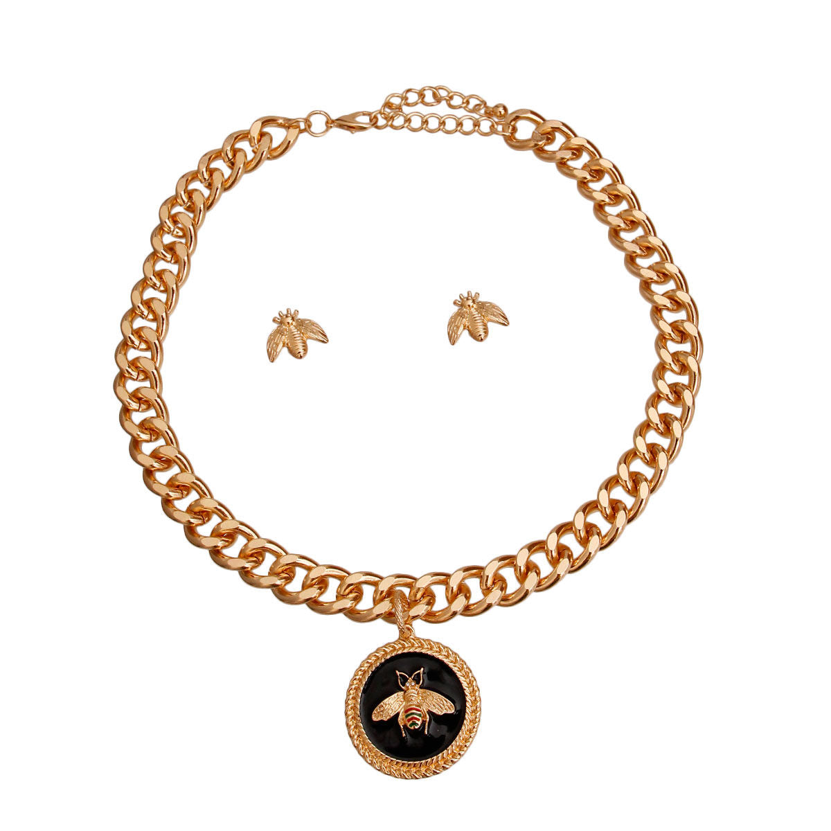 Black Designer Bee Charm Necklace