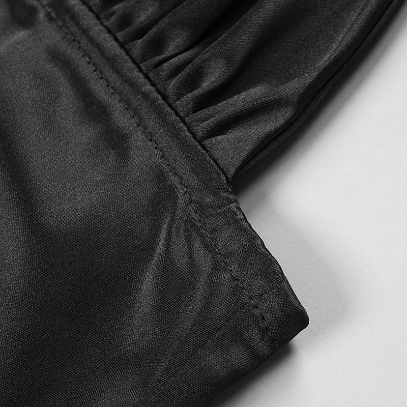 Sexy Halter Cross Strap Satin Tie-Waist Black Slit Midi Dress