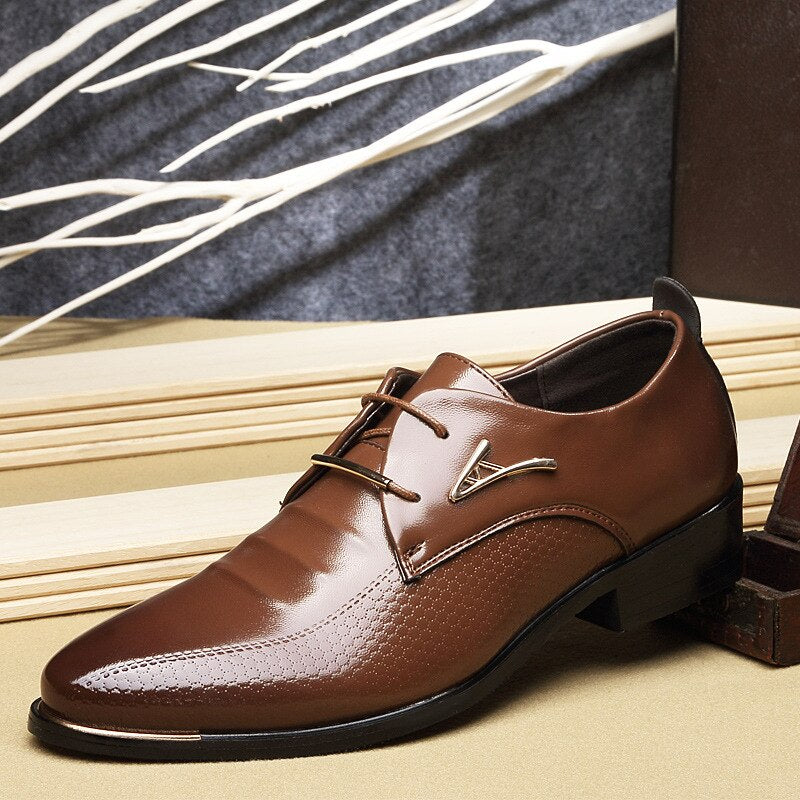 Black/Brown Leather Lace Up Dress Handsome Shoes