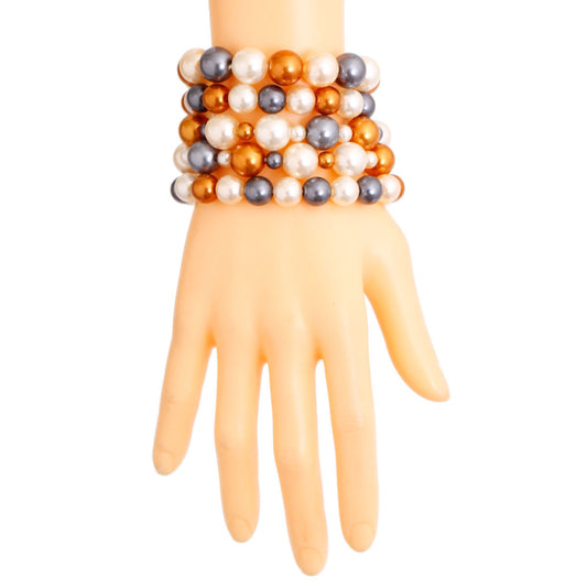 Gold and Cream Pearl Bead 5 Pcs Bracelets