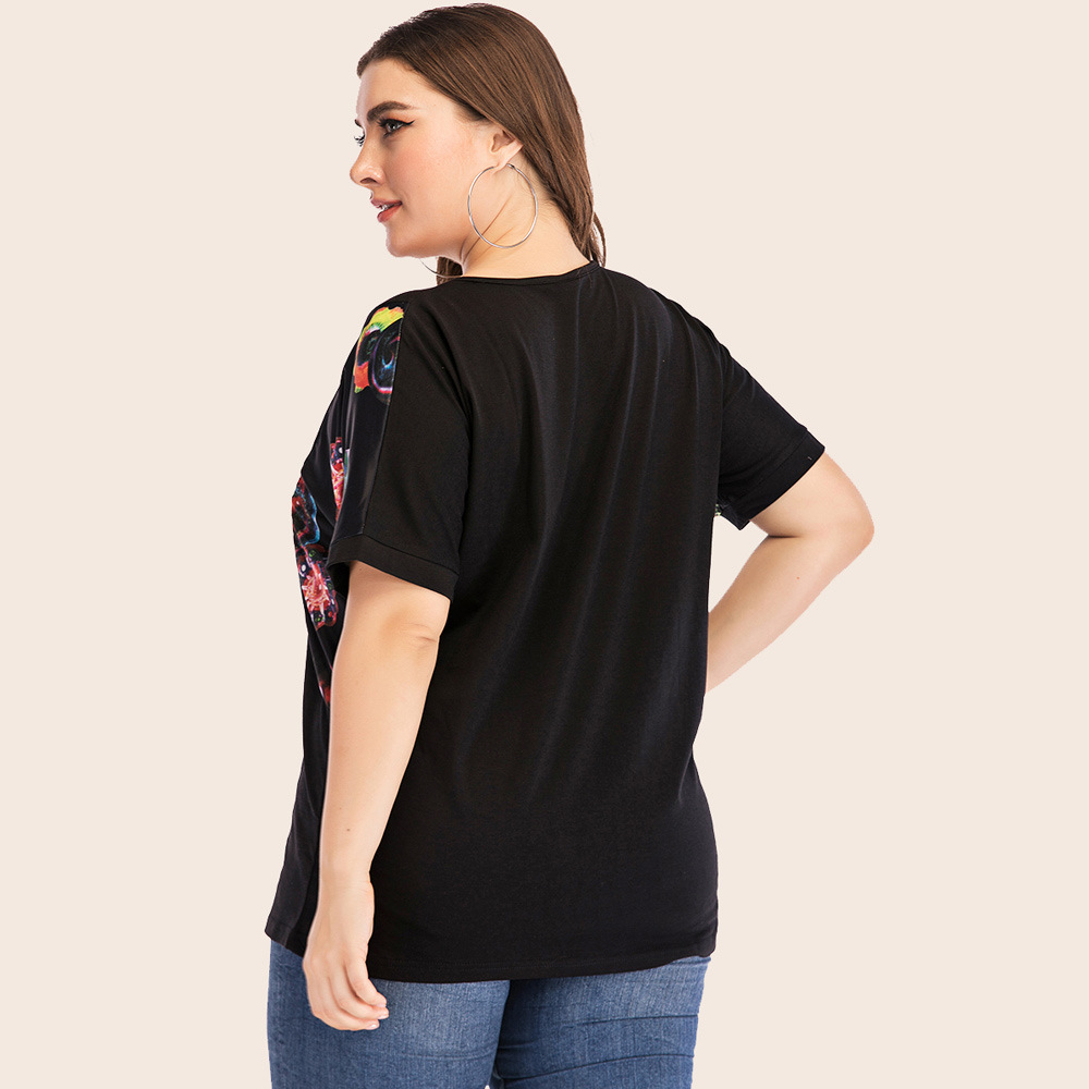 Plus Size Round Neck Print Short-Sleeved T-Shirt