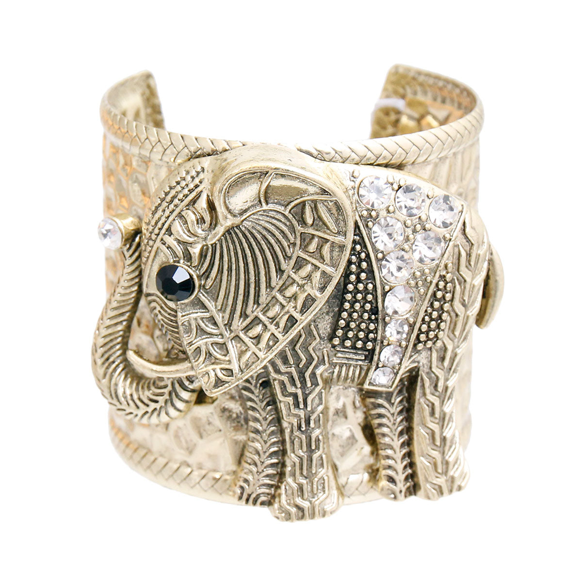 Burnished Gold Engraved Elephant Cuff