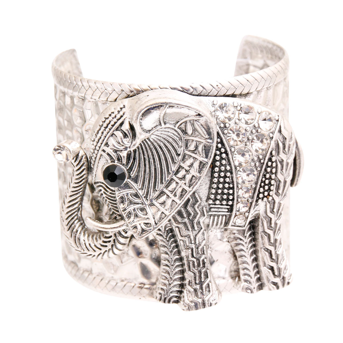 Burnished Silver Engraved Elephant Cuff
