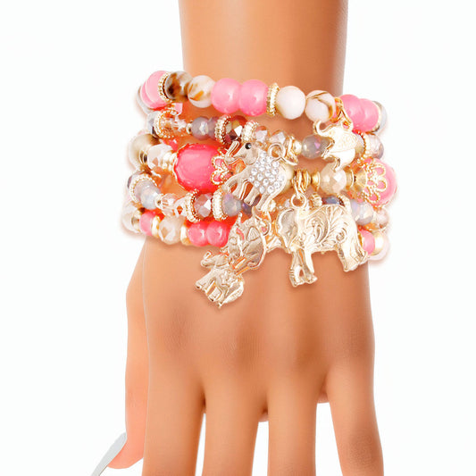 Pink Bead Elephant Charm Bracelets