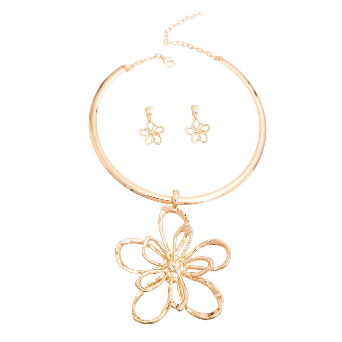 Gold Rigid Metal Flower Necklace