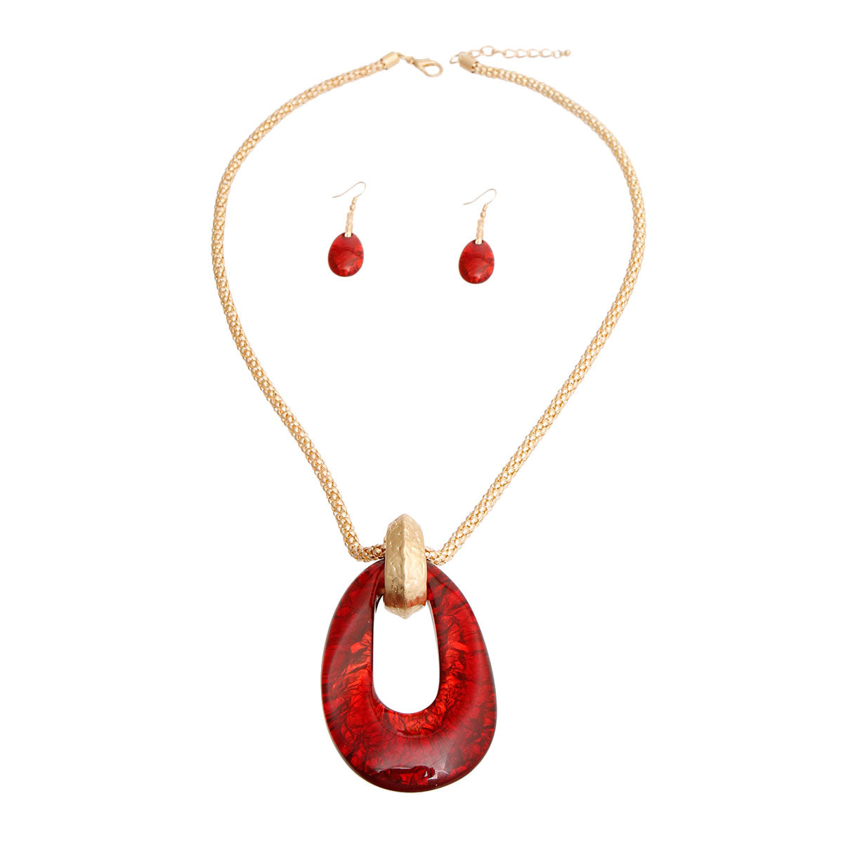 Long Gold and Red Teardrop Set