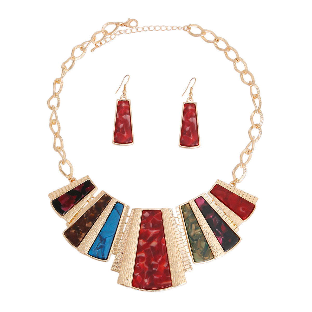 Multi Color Marbled Squared Collar Necklace