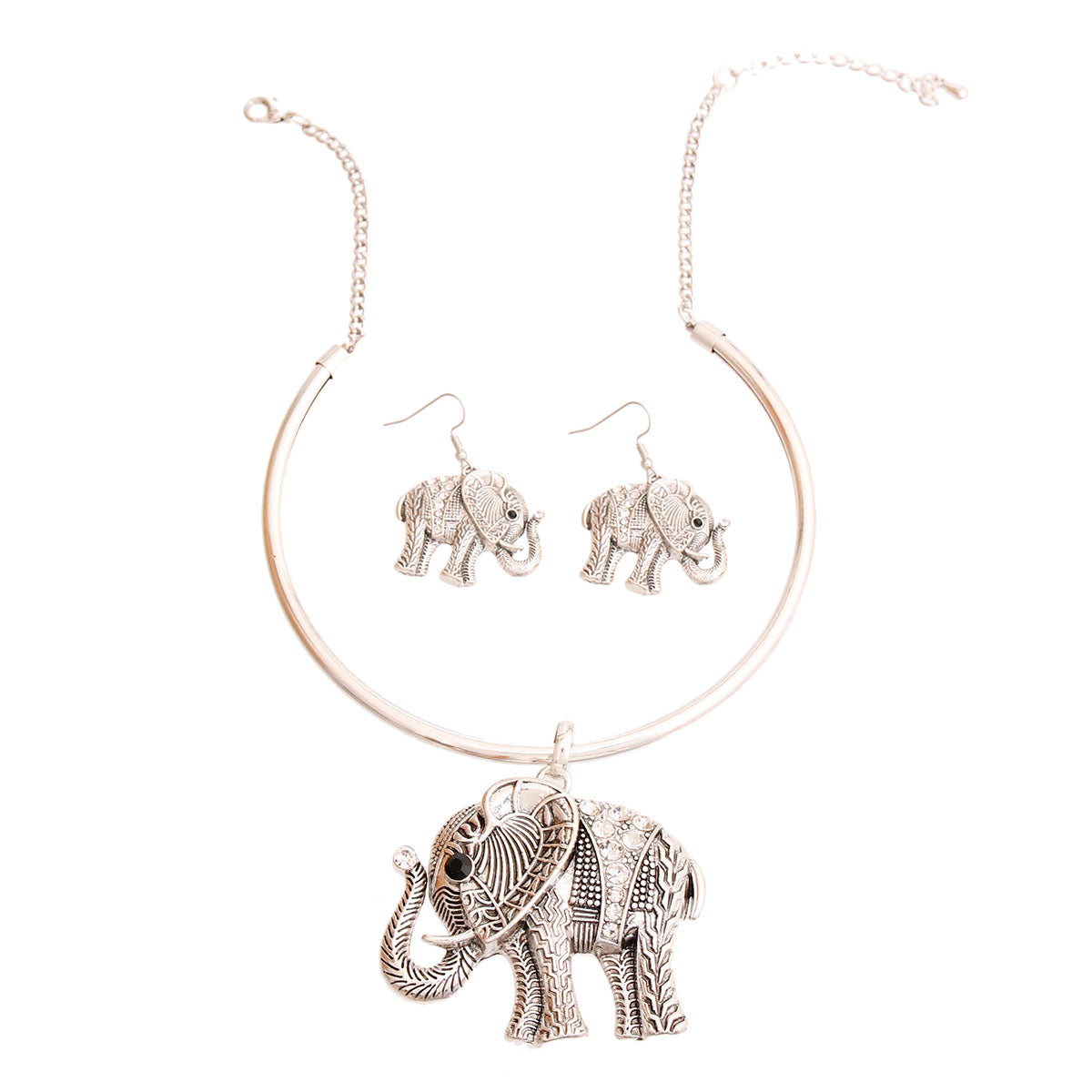 Burnished Silver Engraved Elephant Set