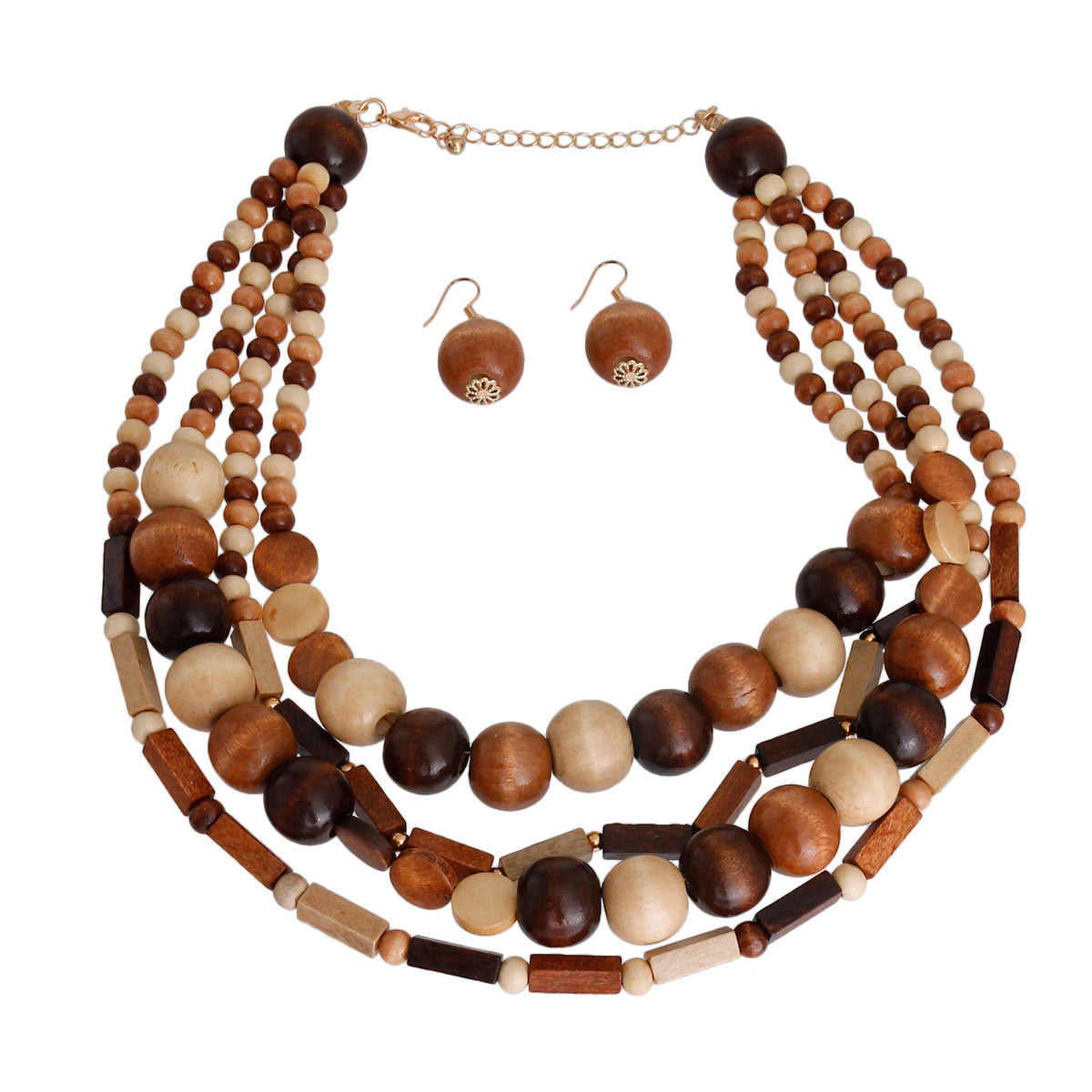Brown Mixed Wooden Bead Necklace