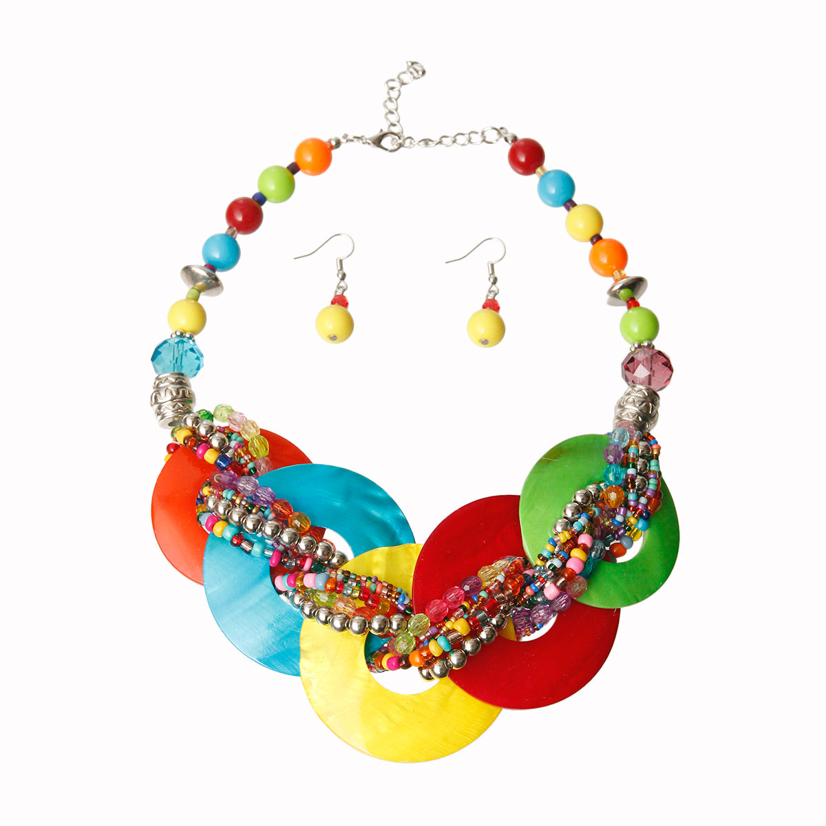 Rainbow Beaded Disc Necklace Set