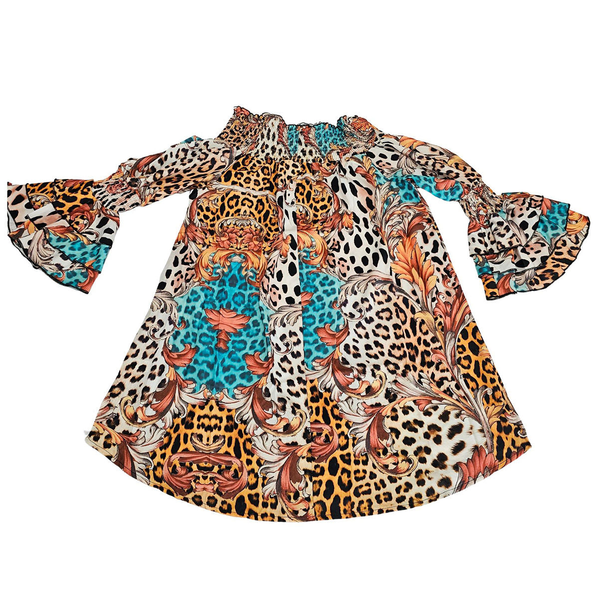 2XL Leopard Ruffle Sleeve Dress