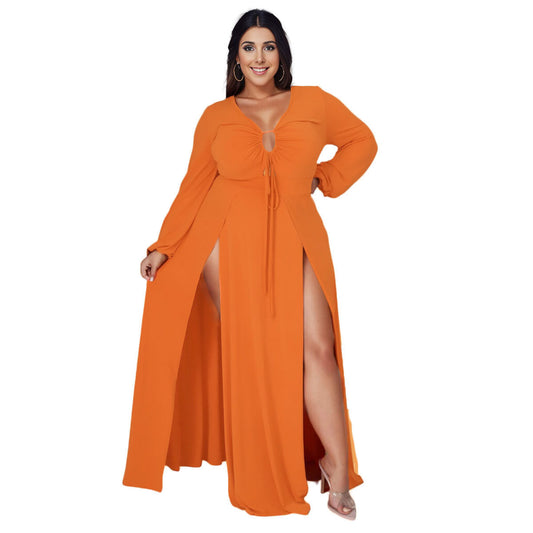 1XL Bright Orange Sexy Slit Dress