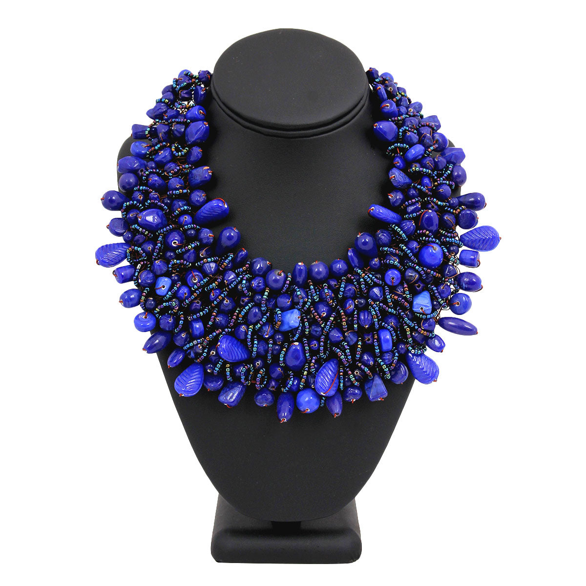 Dark Purple Blue Bead and Copper Bib Necklace