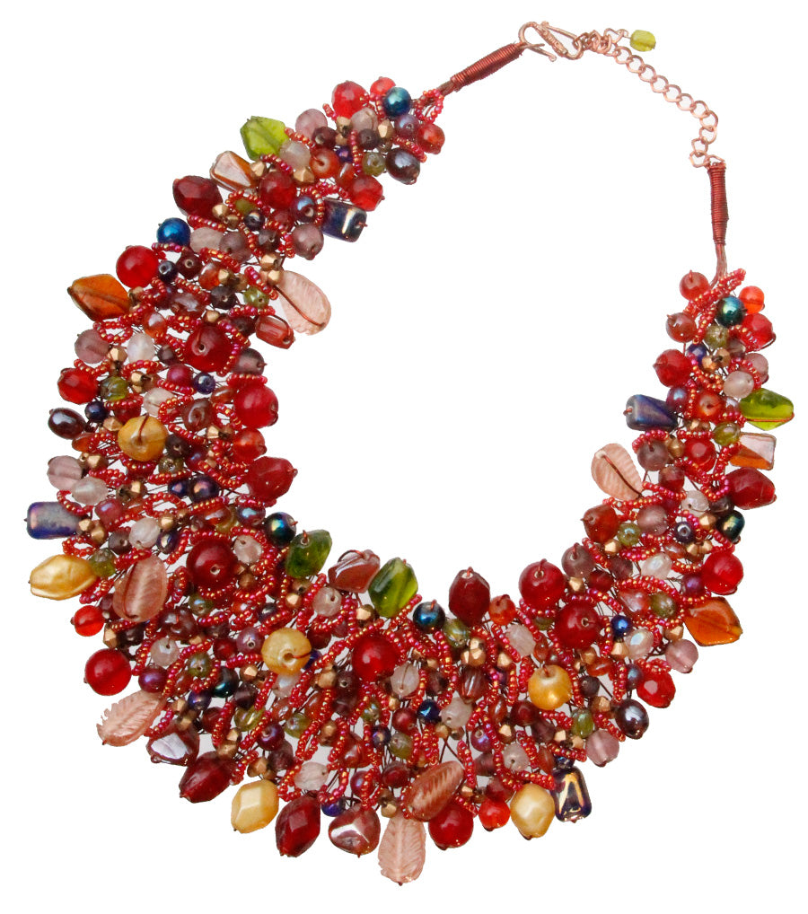 Multi Color Bead and Copper Bib Necklace