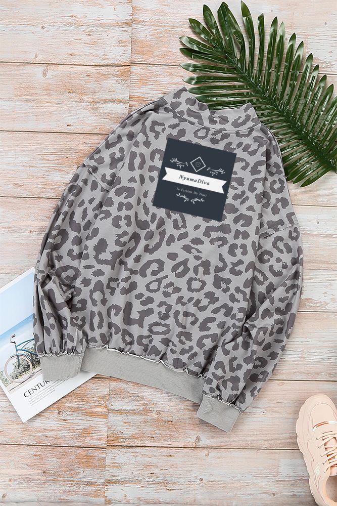 Nyuma Leopard Zipped Collar Sweatshirt