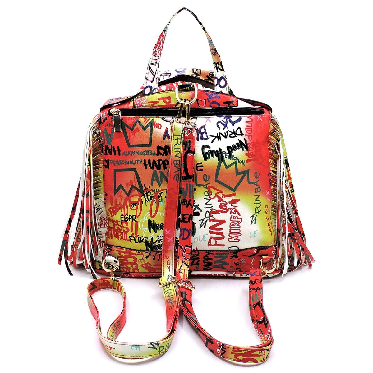 Red and Cream Graffiti Moto Jacket Backpack