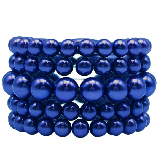 Royal Blue Pearl Stretch Bracelet Set