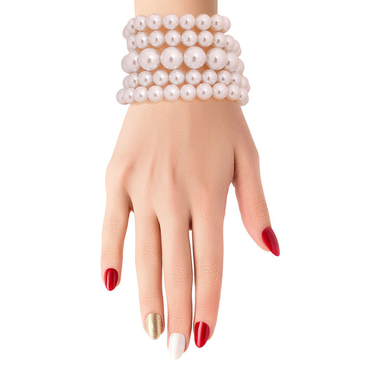 White Pearl Stretch Bracelet Set