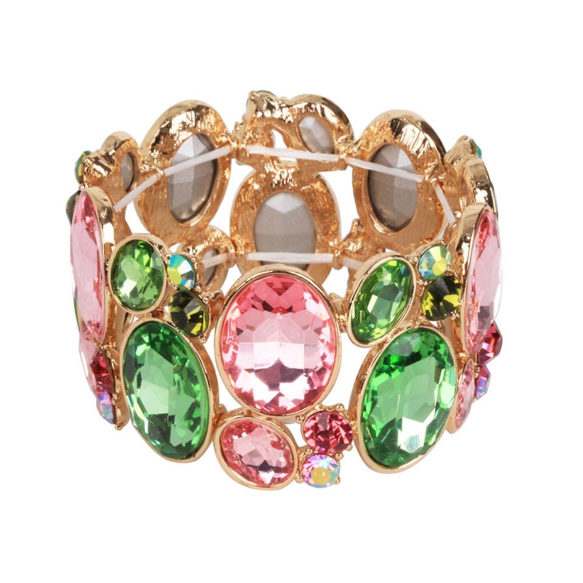 Pink Green Oval Crystal Bracelet