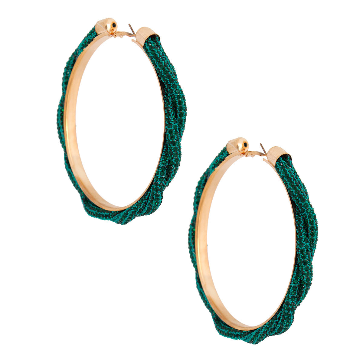 Green Twisted Stone Hoops