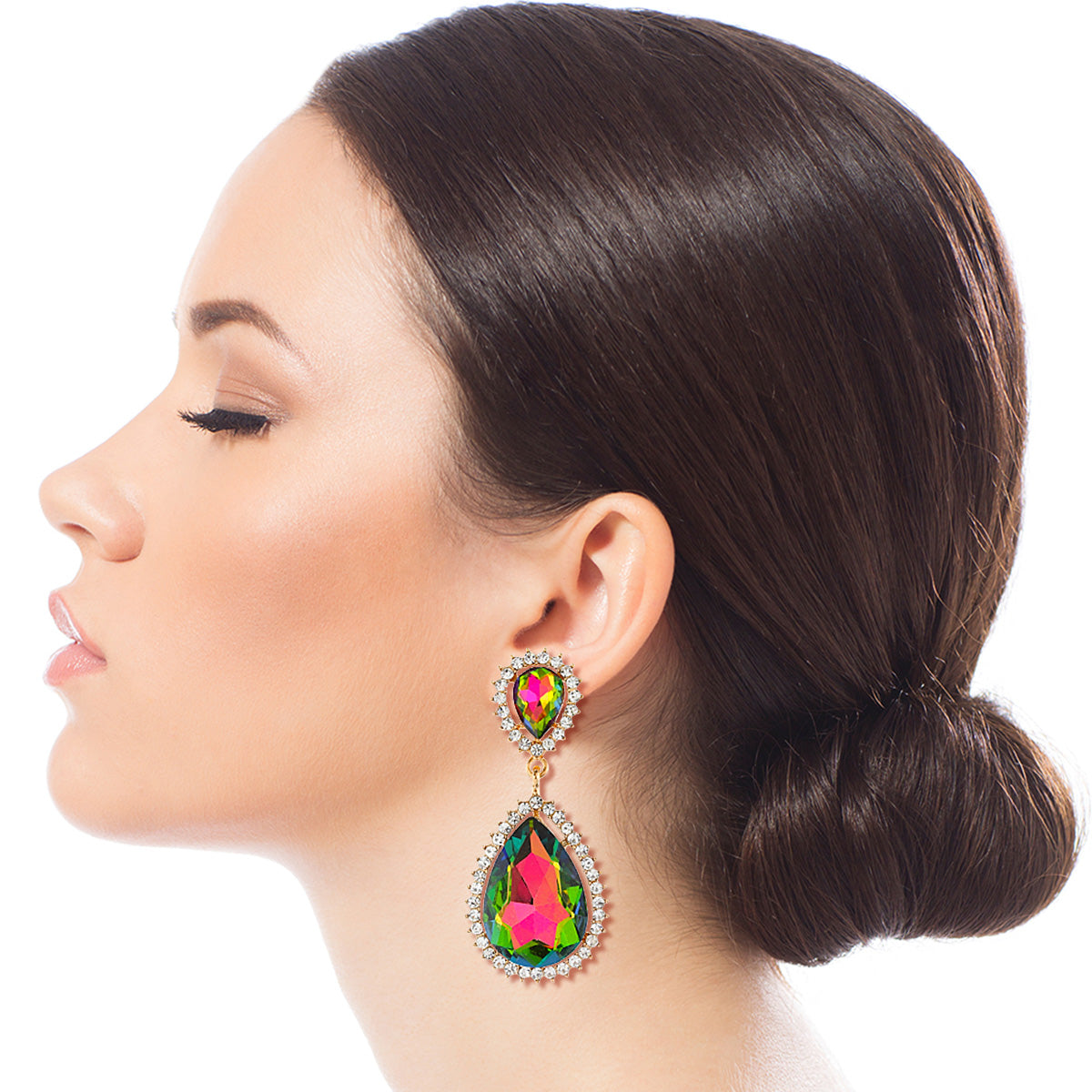 Pink and Green Teardrop Halo Clip Ons