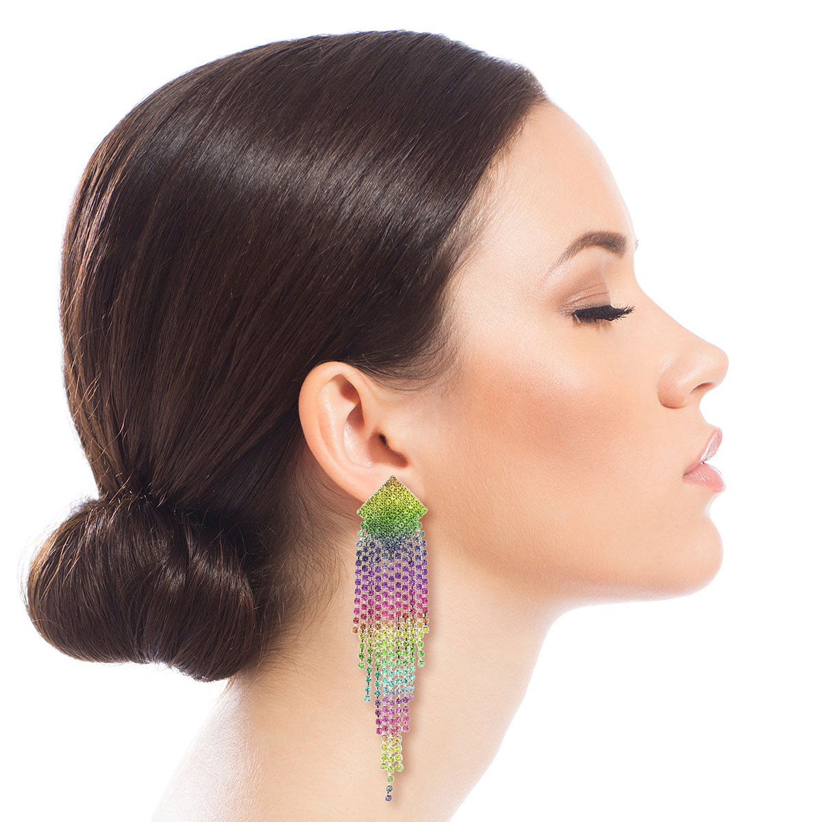 Diamond Drop Rainbow Fringe Earrings