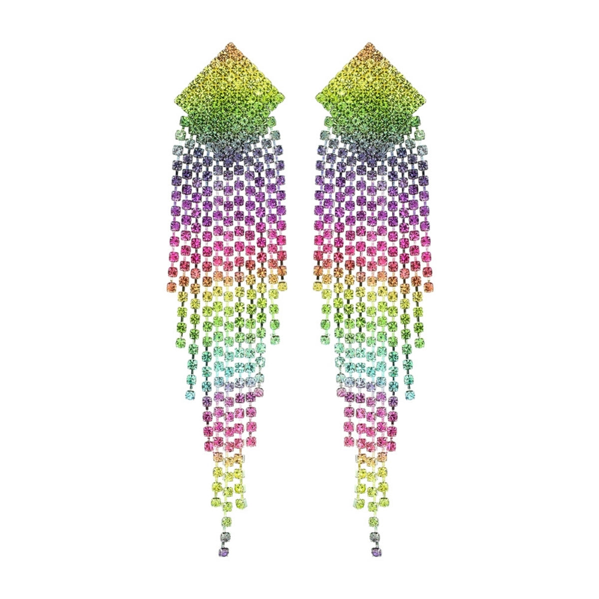 Diamond Drop Rainbow Fringe Earrings