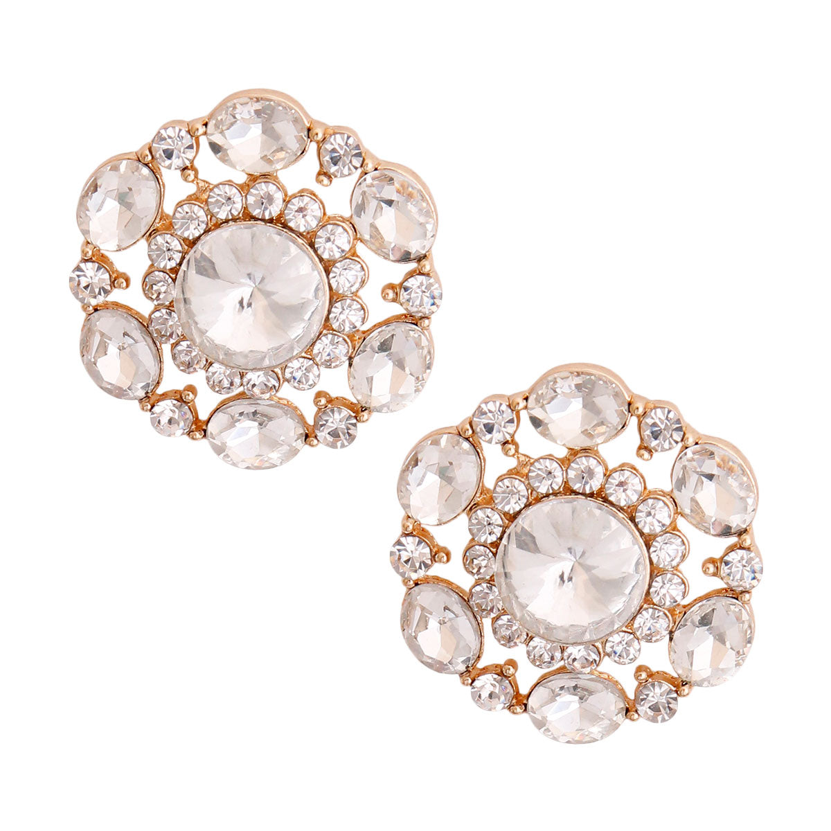 Gold Clear Crystal Circle Studs